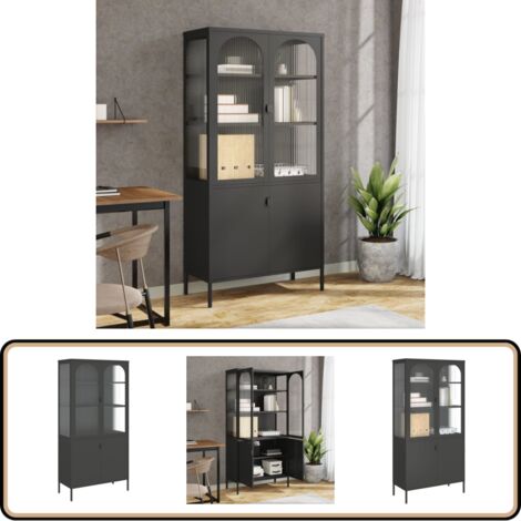 Vitrine D'exposition En Verre Trempé Et Acier Noir - 90x40x180 Cm - 2 Portes