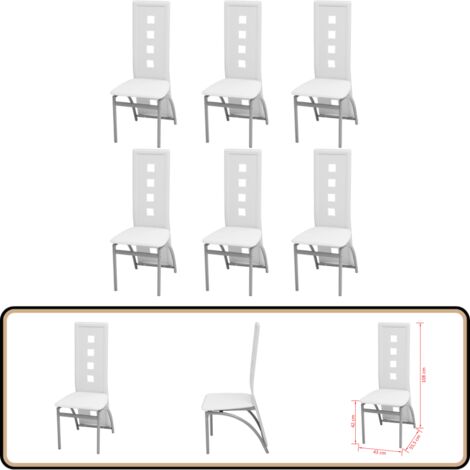Ensemble 6 Chaises Salle à Manger Modernes Cuir Blanc - Pieds Métal Robuste Et Coussins Confortables VEVOR