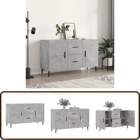 Buffet Gris Béton 160x36x75 Cm - 2 Pièces De 80 Cm - Bois D'Ingénierie - Avec 4 Portes Et 2 Tiroirs - Montage Requis