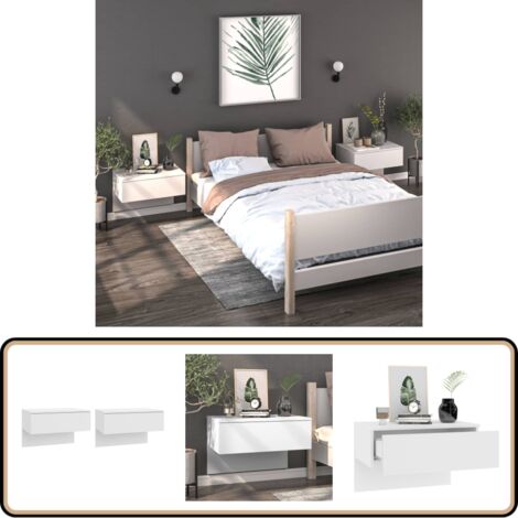 Table De Chevet Murale Avec Bande LED RVB - Étagère Suspendue à 2 Niveaux - Pour Chambre, Salon, Cuisine