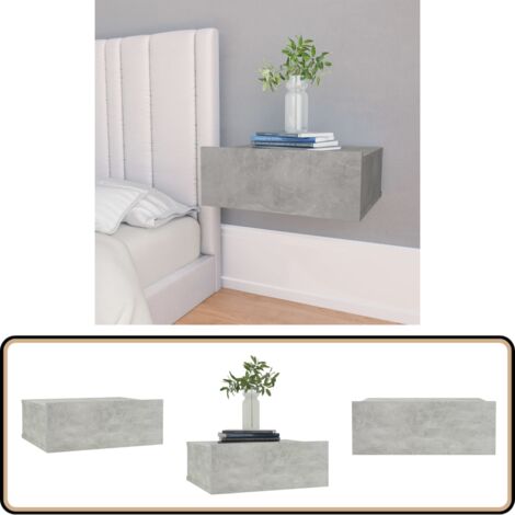 Table de chevet flottante Gris béton Bois d'ingénierie - Table De Chevet - Meuble De Chambre - Table De Nuit - Table Murale - Rangement Minimaliste (1/5)