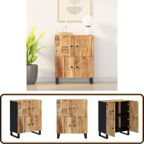 Buffet 2 Portes En Bois De Manguier Massif - 60x33x75 Cm - Style Classique - Rangement Spacieux - 4