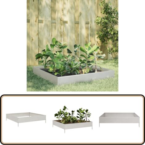 Lit Surélevé Jardin Acier Galvanisé - 100x100x36 Cm - Couleur Anthracite - Pour Terrasse, Balcon - 5