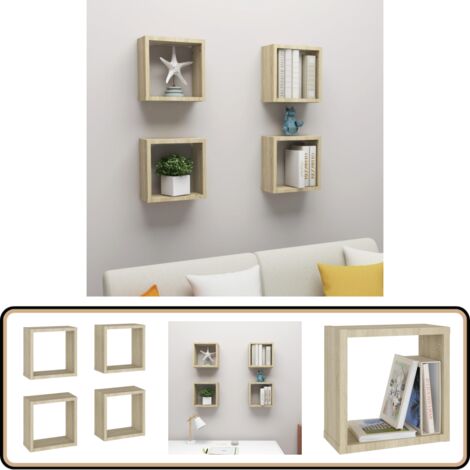 Étagères Cube Murales 4 Pcs Chêne Sonoma 30x15x30 Cm | Leroy Merlin
