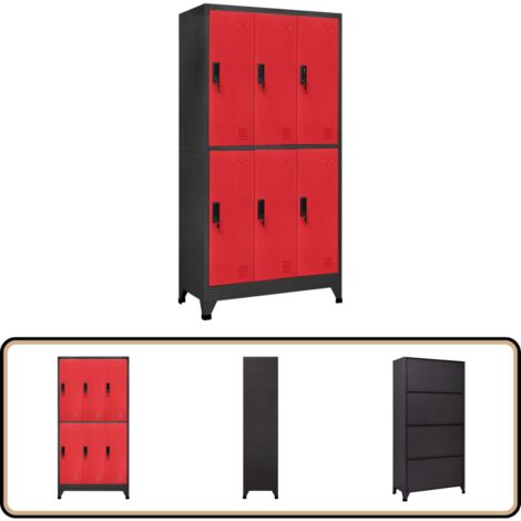 Armoire à casiers Anthracite et rouge 90x45x180 cm Acier - Armoire À Casiers - Meuble De Rangement - Armoire Métallique - Armoire Scolaire - Armoire Bureau (1/5)
