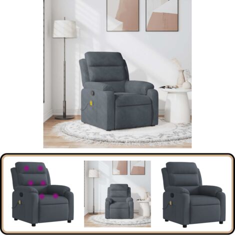 Fauteuil De Massage Inclinable Velours Gris Foncé - Neuf