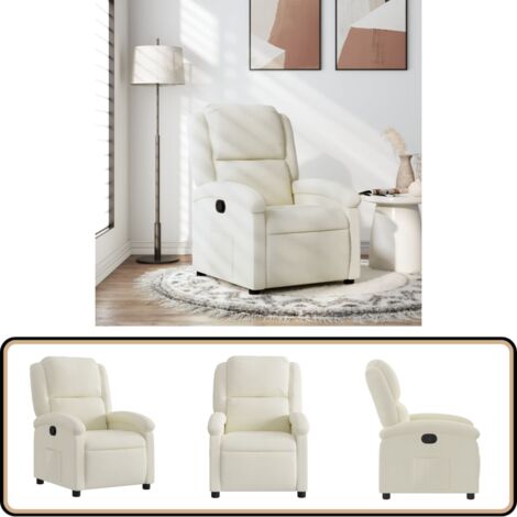 Fauteuil Relaxant En Velours Crème - Cadre Bois Naturel, Assise Profonde 50 Cm - Pour Salon, Design Moderne - À Monter Soi-même