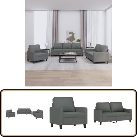 Canapé 3 Places En Velours Gris Foncé - Ensemble Salon 3 Pièces Avec Coussins - VidaXL Neuf
