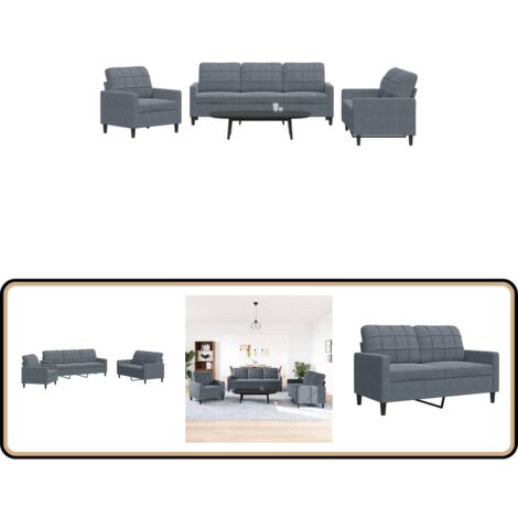 Canapé 2 Places Velours Gris Foncé - Ensemble Salon Confortable, Design Moderne, Cadre Métal - 5