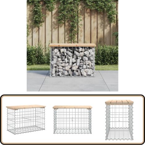 VidaXL Banc De Jardin Gabion & Bois De Pin Imprégné 103 Cm – Siège Extérieur Design Industriel, Stable Et Robuste Pour Terrasse & Parc