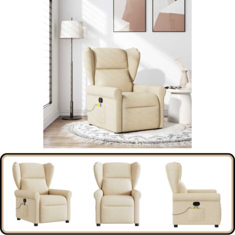 Fauteuil De Massage Inclinable VidaXL Crème Tissu - Siège Relaxation Avec Vibration 6 Points Et Poche Latérale