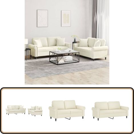 Chaise Longue Rembourrée Velours Crème 2 Places - 141x55.5 Cm - Structure Bois, Mousse HR - VidaXL - 4