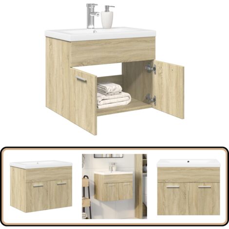 VidaXL Armoire D’Évier Avec Lavabo Intégré – Meuble Salle De Bain Gris Béton Moderne & Pratique