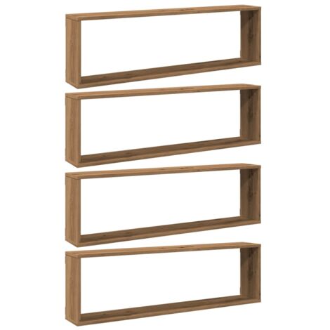 Lot De 4 étagères Cubes Murales VidaXL - 30x15x30 Cm, Bois Ingénierie, Gris Sonoma - Rangement Déco