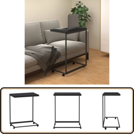 Table D'appoint Industrielle Noir - Pieds Réglables - 40x40x35 Cm - Bois D'ingénierie Et Acier