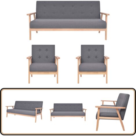Canapé 3 Places Gris Foncé En Tissu Polyester - Dimensions 180 Cm - Accoudoirs Larges - Cadre Bois Et Métal