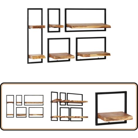 Set d'étagères murales 5 pcs Bois d'acacia massif et acier - Étagères ...
