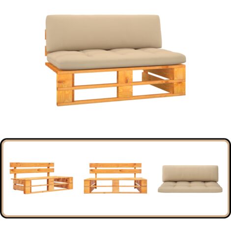 Canapé Central Palette De Jardin En Bois De Pin Imprégné - Gris, Avec Coussin - 110x66x55 Cm - Pour Terrasse, Salon Extérieur