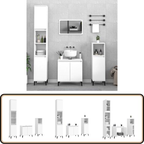 Étagère De Rangement Blanche Pour Salle De Bain 80x20x20 Cm - Armoire Colonne Meuble Salle De Bains THINFAR