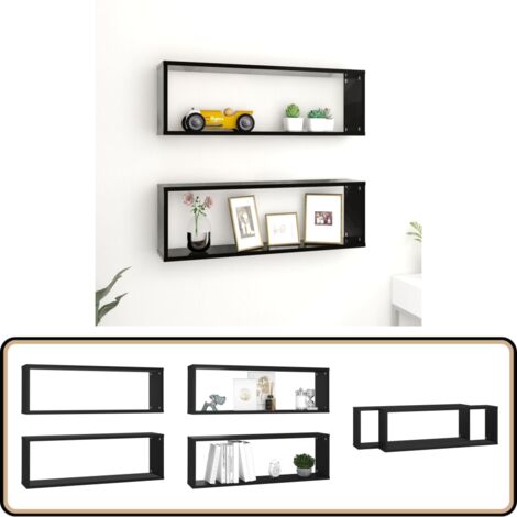 Lot De 3 étagères Murales Cubes En MDF Noir - Dimensions 30x30, 27x27, 24x24 Cm - Montage Invisible - 6