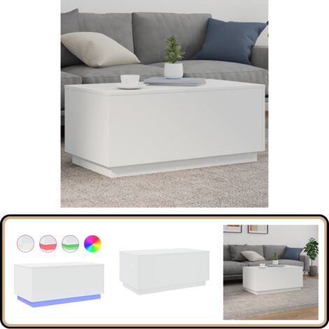 Table Basse Avec éclairage LED Et 2 Tiroirs - 104x53x46cm, Finition Blanc Brillant, Design Moderne Pour Salon