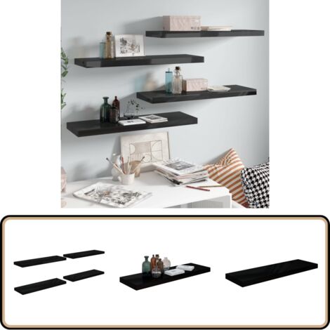 Étagères Murales Noires - Lot De 2 - 11x10x2,3 Cm - Acier Carbone - Installation Facile - Pour Salle De Bain, Chambre, Bureau
