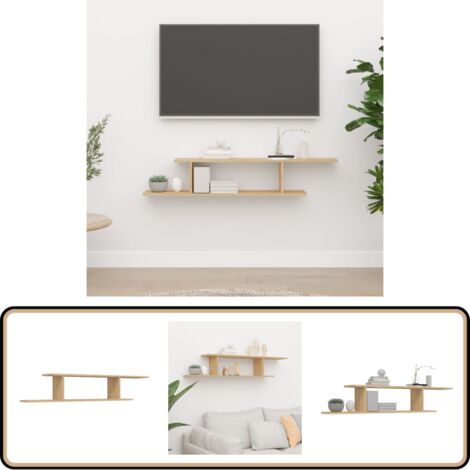 Étagère TV Murale En Bois D'ingénierie Noir - Dimensions 125x18x23 Cm - Capacité 40 Kg - Pour Déposer Lecteur DVD, Console, Livres - Montage Facile, Design Asymétrique