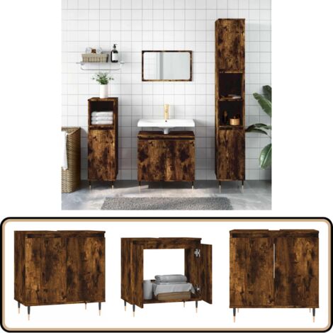 VidaXL Armoire Évier Chêne 58x33x60 Cm – Meuble Lavabo Salle De Bain Bois Ingénierie Pieds Métal