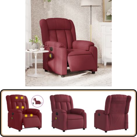 Fauteuil Massage Inclinable Électrique VidaXL - Siège Relaxation Dossier Réglable - Rouge Bordeaux