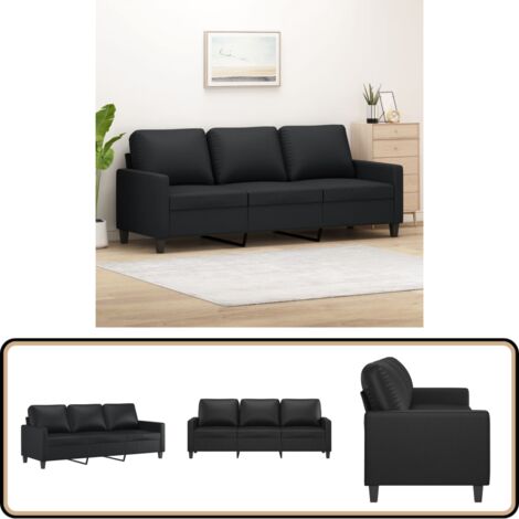 Canapé 3 places avec repose-pieds Noir 180 cm Tissu microfibre