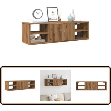 Armoire Murale Flottante Chêne Marron - 68x30x20 Cm | Bois D'ingénierie, Charge 60 Kg | Rangement Salon/bureau - 3