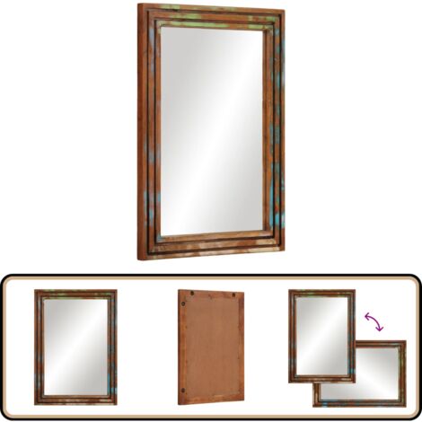 Miroir De Salle De Bain En Bois D'acacia Massif - Dimensions 50x22x70 Cm - Design Rectangulaire Moderne - À Monter