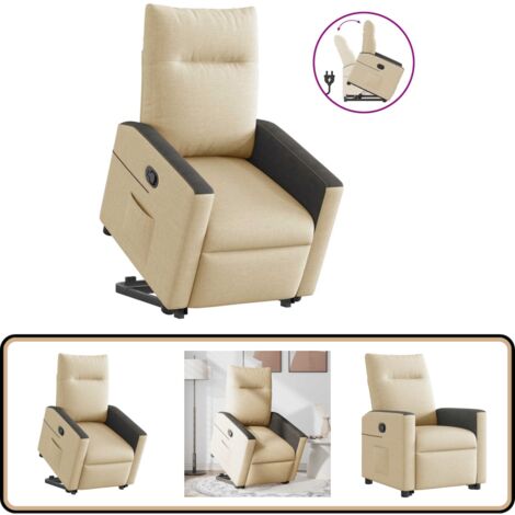 Fauteuil Releveur électrique VidaXL - Inclinable, Tissu Crème, Moteur Levage, Charge 110 Kg