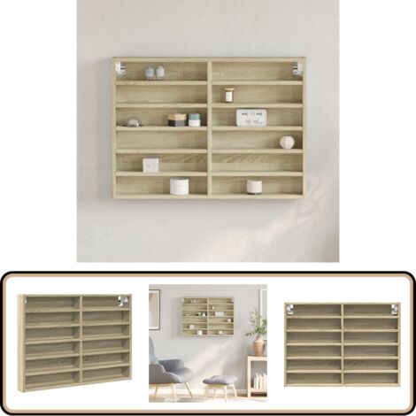 Vitrine Murale Avec Portes 80x8,5x37 Cm – 4 étagères, Contreplaqué, Porte En PET Transparent, Charge Max 20 Kg - 12