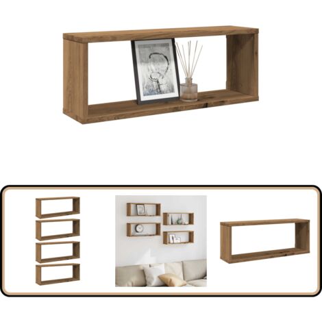 3 étagères Murales En Bois D'ingénierie Couleur Chêne - 80 X 18 X 18 Cm - Capacité 5 Kg Chacune