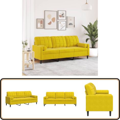 Canapé 2 Places Velours Jaune Clair VidaXL - Confortable Et Moderne Pour Salon