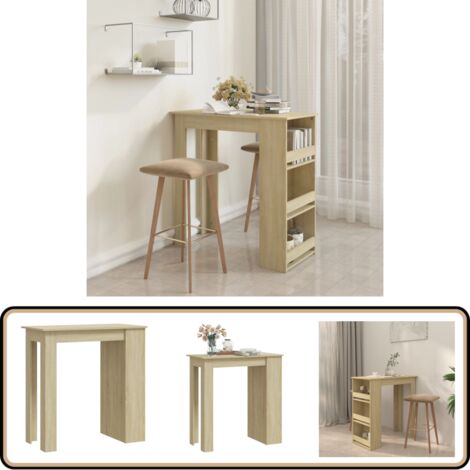 Table De Bar Hauteur 120 Cm - Design Blanc Et Chêne - 130x40 Cm - Parfaite Pour Salon Ou Cuisine