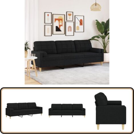 VAG Canapé 3 Places Avec Oreillers Noir 180 Cm Tissu Microfibre