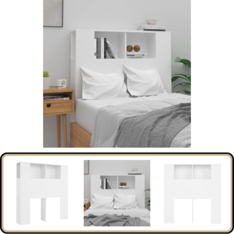 Tête De Lit Avec Bibliothèque - Blanc, 100x18.5x104.5 Cm - En Bois D'ingénierie Lisse - 4 Compartiments De Rangement - Style Contemporain