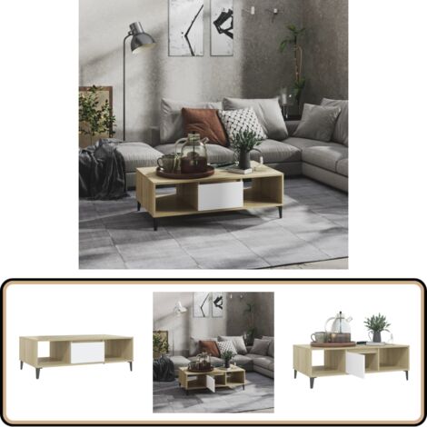 Tavolino Salotto SKM Stile Industriale - 103.5x60x35 Cm, Grigio Cemento, Legno E Metallo, Con Ripiani