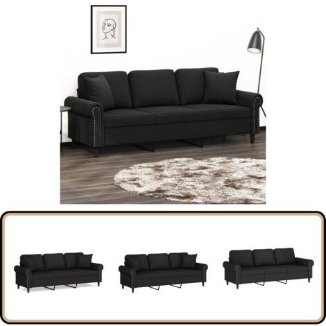 Canapé 2 Places,Sofa Pour Salon,Banquette Avec Oreillers Décoratifs Noir 140cm Similicuir CFW15305