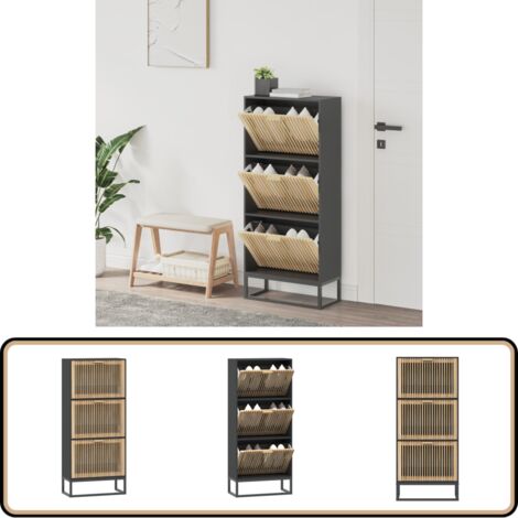 Vida Designs 3 Tiroirs Armoire à Chaussures De Stockage Organiseur Pull Down Meuble En Bois, Noyer, Taille Du Produit: H 118 X L 60 X P 24 Cm Env
