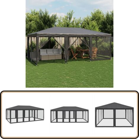 Tente De Fête VidaXL - Dimensions 8x4 M, Hauteur 2,62 M - 12 Parois Latérales Anthracite - En Polyéthylène - Pour événements Extérieurs (jusqu'à 20 Personnes) - 10