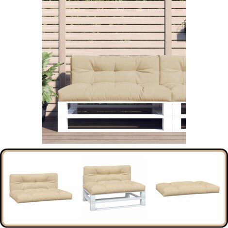 Lot De 3 Coussins De Palette Terrasse - Tissu Oxford Imperméable Blanc Crème, Rembourrage Confortable