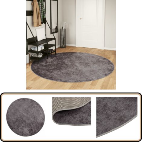 Tapis Rond 160 Cm - Moelleux Et Antidérapant - Déco Moderne Salon/Chambre - Bleu Gris Noir