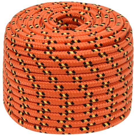 Corde De Bateau Polypropylène Tressée 8mm - 100m - Orange - Résistance à La Rupture 420kg - Pour Marine, Camping, Linge