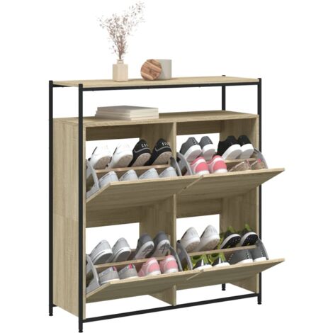 Meuble à Chaussures étroit Avec Portes Rotin – 2 Tiroirs Rabattables, Dimensions 80x24x115 Cm, Finition Naturelle