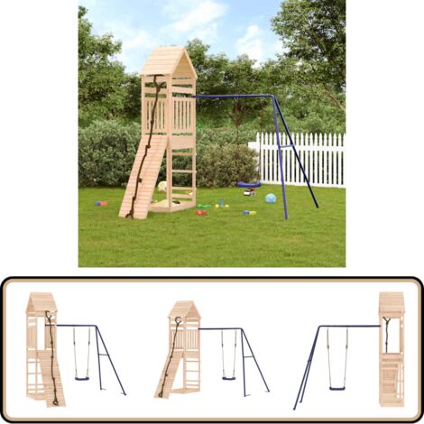 Aire de jeux d'extérieur bois de pin massif - Aire De Jeux Enfant - Jeux Extérieur - Toboggan - Balançoire - Jeux Bois (1/5)