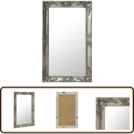 Miroir Mural Ovale Baroque Argenté - Style Shabby Chic, 50x76 Cm, Polyresin, Fabrication Italienne, Neuf