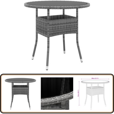 Table de jardin Ø80x75 cm Verre trempé/résine tressée Gris - Table De ...